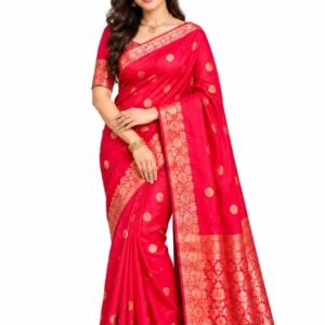Art Silk Banarasi Style Saree for Women | Woven Floral Zari Design with Rich Border & Pallu | Traditional Ethnic Saree for Wedding, Festive, Party & Celebration Wear