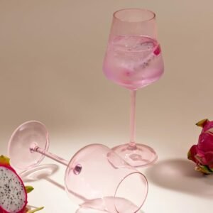 Rose Wine Glass Set of 2 – Elegant Borosilicate Glasses for Red & White Wine, Long Stem Crystal Glassware, 625g, 9.5 Inch Tall