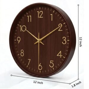 Ash & Roh Premium Round Wall Clock for Home Decor | Silent Non-Ticking Analog Clock with Wood Grain Design | Modern Decorative Wall Clock for Living Room, Bedroom, Office & Kitchen