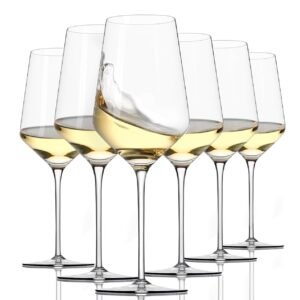 JAWU Red Wine Glasses Set of 6-465ml Large Hand Blown Crystal Wine Glasses with Long Stem, Premium Wine Tasting Glassware Set for Wedding, Anniversary, Christmas