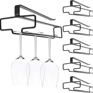 Eminence Lifestyle 6 Pack Wine Glass Holder, No Drilling Under Cabinet Wine Glass Rack, Iron Stemware Rack Hanger for Hanging Champagne Goblets Storage Organiser