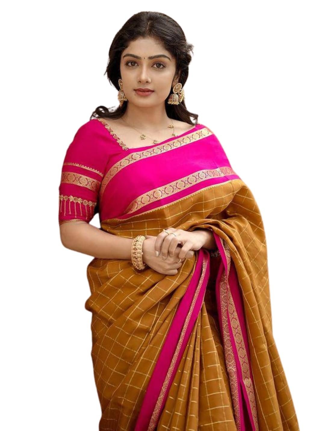 Women's Kanjivaram Banarasi Soft Lichi Silk Saree With Attach Unstitched Blouse Piece