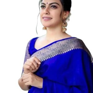 C J Enterprise Women's Soft Pure Kanjivaram Silk Saree For Wedding Banarasi Cotton Sari With Blouse Piece (Yatri-51)