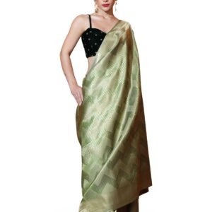 Sarha Suvarna Women's Banarasi Silk Saree Geometric Weave With Unstitched Blouse, Light Blue Color