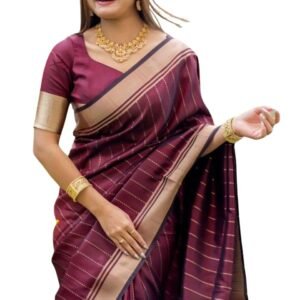 C J Enterprise Women's Banarasi Saree Pure Kanjivaram Style Silk Saree With Blouse Piece for Wedding (BS09)