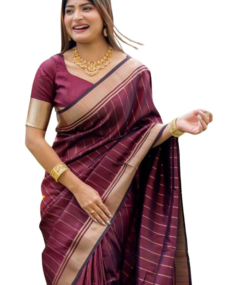C J Enterprise Women's Banarasi Saree Pure Kanjivaram Style Silk Saree With Blouse Piece for Wedding (BS09)