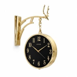 Double Sided Wall Clock Sturdy Frame, Easy Read Two Faces Station Clock for Garden Home Décor Indoor Outdoor Living Room Study Wall Decoration (W4-Gold)