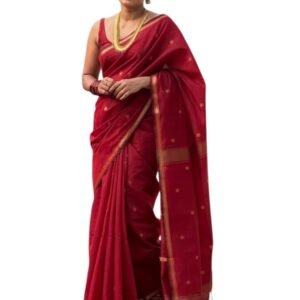 Women's Banarasi Style Cotton Silk Saree with Rich Zari Border and Matching Unstitched Blouse Piece | Women's Banarasi Style Cotton Saree for Women