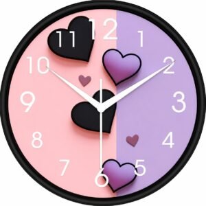 NILOY Pink Purple Hearts Cute Design Wall Clock - 12 Inch Quartz Decorative Wall Watch for Home Decor, Kids Room, Bedroom, Living Room and Gifting