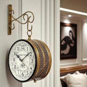 Vintage Clock Handcrafted Double Side Shiny Gold Wall Clock 1 Year Warranty / 6602-6-HR