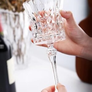 Wine Glasses Elegant Carving Design (190ml)|Crystal Shine|for Wine,Champagne, Scotch,Cocktail|Perfect for Home, Bars and Restaurants|Crafted for Tasteful Moments (Pack of 2, Wine Edges, Cube)