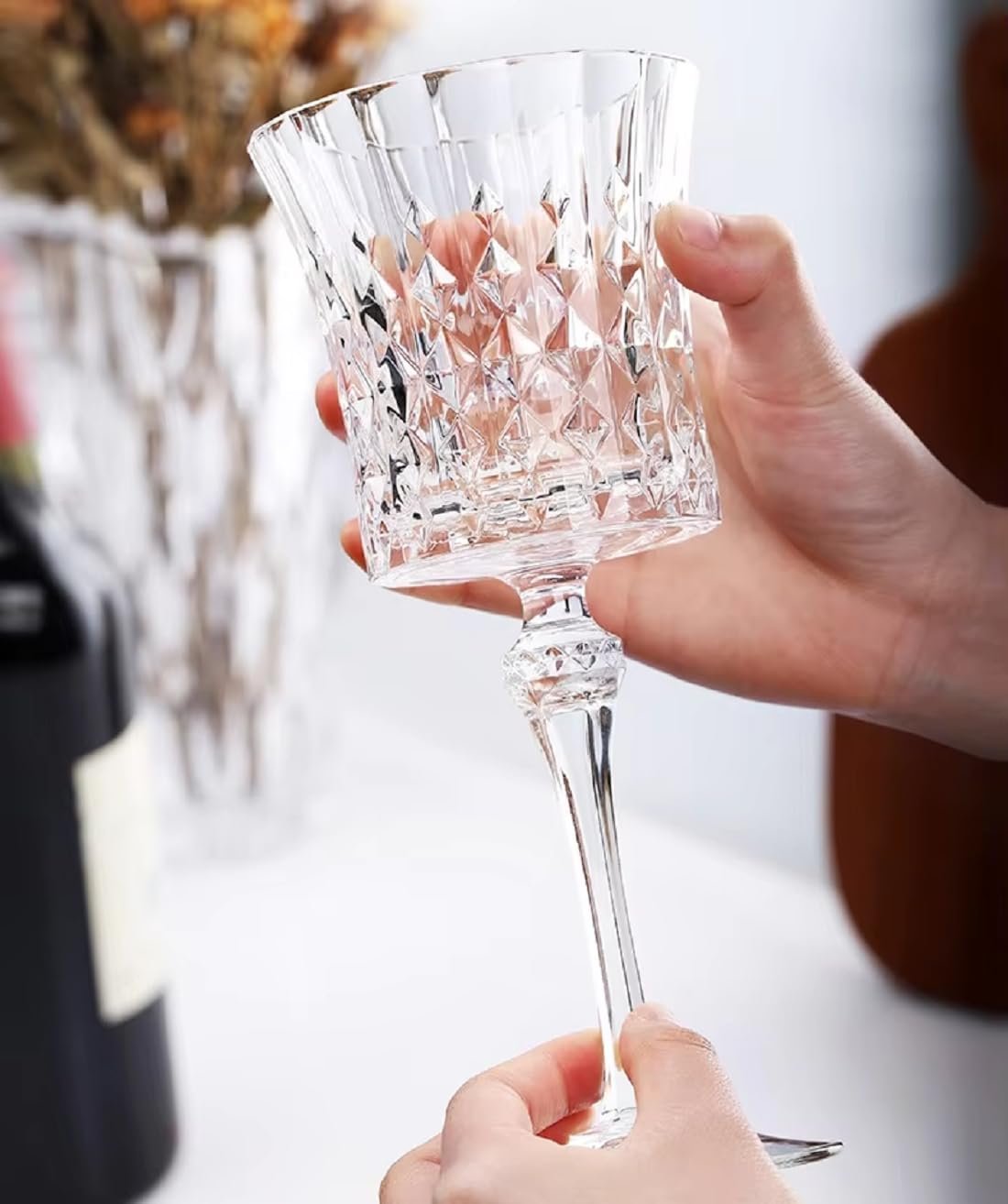 Wine Glasses Elegant Carving Design (190ml)|Crystal Shine|for Wine,Champagne, Scotch,Cocktail|Perfect for Home, Bars and Restaurants|Crafted for Tasteful Moments (Pack of 2, Wine Edges, Cube)