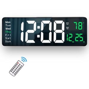 Large LED Digital Wall Clock with Temperature Date Remote
