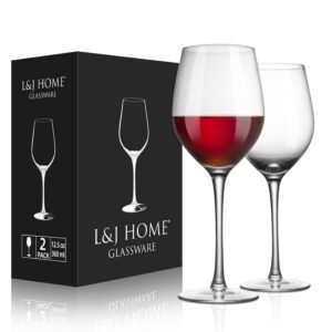 Red Wine Glasses - Crystal Bordeaux Wine Glasses, Hand Blown, Lead-free, Premium Crystal Clear Crystal Wine Glasses - Set of 2 -15 Ounce
