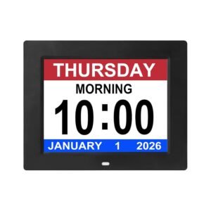 [Remote Control] Digital Day Calendar Clock 12 Alarms Auto-Dim Options Non-Abbreviations Day & Month Electronic Dementia Alzheimer Vision Impaired Memory Loss Desk Wall Clock