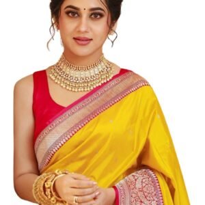 Women's Banarasi Saree Pure Kanjivaram Silk Saree Soft Design Wear Pattu Sarees Latest Cotton With Blouse Piece Kanchipuram for Wedding sadi new ladies 2025 (Pari134) (Yellow)