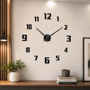 DIY 3D Acrylic Wall Clock | Large Frameless Self Adhesive Wall Clock for Living Room, Bedroom, Office, Kitchen & Home Decor | Black (DIY-17-M)