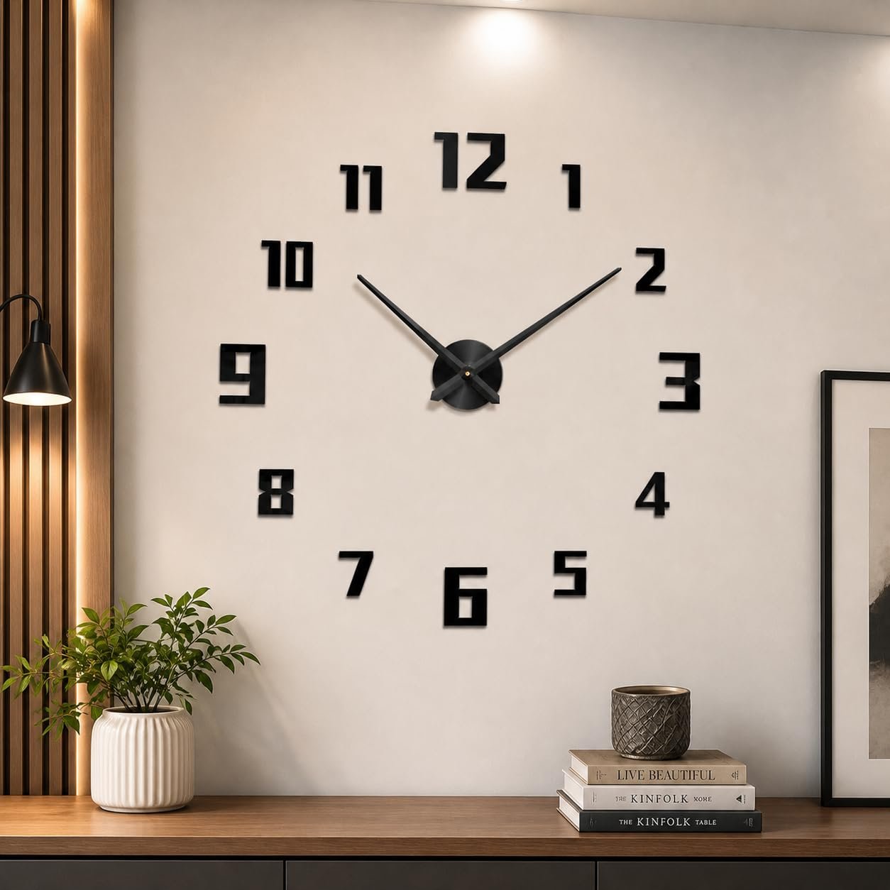 DIY 3D Acrylic Wall Clock | Large Frameless Self Adhesive Wall Clock for Living Room, Bedroom, Office, Kitchen & Home Decor | Black (DIY-17-M)