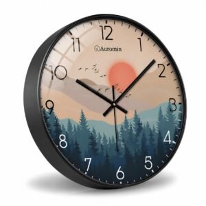 Auromin Wall Clock for Living Room Stylish - Decorative Forest Design Modern Wall Clock for Bedroom, Hall, Office | Silent Non-Ticking Analog Clock | Round Glass Battery Operated Clock