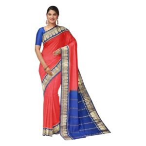 Mango Border Pure Silk Mysore Crepe Saree | Elegant Traditional Indian Silk Wear | Smooth Soft Textured Fabric | Graceful Lightweight Drape | Sophisticated Women’s Ethnic Apparel (Red)