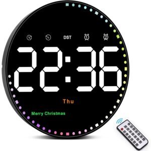 Digital Wall Clock, 10" LED Digital Clock Large Display with Colorful Dynamic Second Hand, Dimming, 12/24H, Date, Temperature, Clock for Living Room Bedroom Office Kitchen Decor, with Remote Control