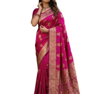 C J Enterprise Women's Pure Soft Silk Saree With Blouse Piece For Wedding (KeriLichi)