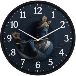 ND Clock Premium Lord Krishna Decorative Wall Clock for Living Room & Bedroom | Art Design Wall Watch with Roman Numerals | Ideal for Home Decor & Gifting (Yellow & Blue)