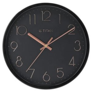 Titan Contemporary Wall Clock with Black Body and Gold Accents, Silent Sweep, Model W0003PA01 | 30.8 cm x 30.8 cm x 4.0 cm
