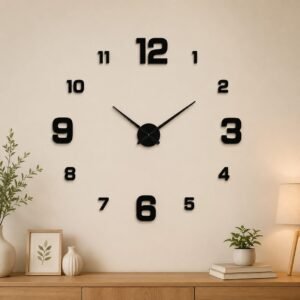 Qzix Premium Frameless DIY Wall Clock | 3D Acrylic Number Sticker Clock for Living Room, Bedroom & Home Décor | Modern Decorative Wall Mounted Clock (55 x 55 cm) (DIY5_dhamo)
