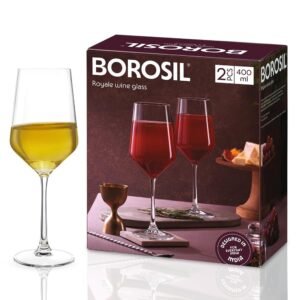 Borosil 400ml x 2pc Royale Wine Glass Set | Wine Glasses for Red & White Wine, Cocktails & Mocktails | Elegant Glassware for Home, Parties & Gifting