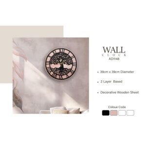 Rustic Wooden Wall Clock with Tree of Life Design – Roman Numerals, Silent Quartz Movement, 12-Inch Decorative Analog Clock for Home, Office, or Gift390mm 2layer2 Colour