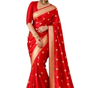 Jogal Women's Trendy Banarasi Kanjivaram Art Silk Saree, Zari Border with Blouse Piece Bridal Sari
