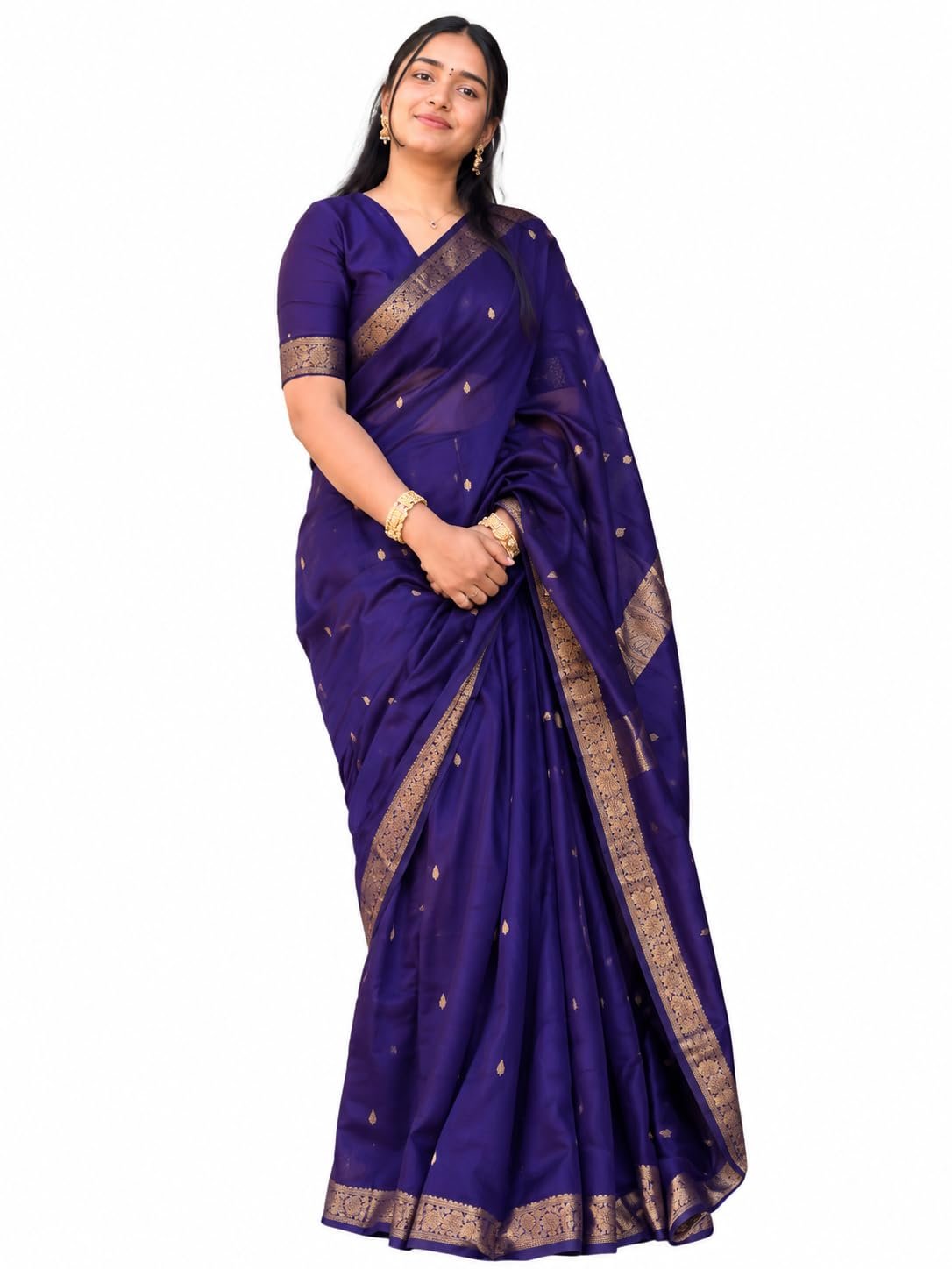 Royal Purple Banarasi Soft Silk Saree for Women | Traditional Woven Zari Border Saree Women's Designer Banarasi Silk Saree