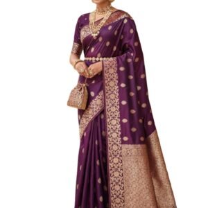 Women's Dark Green Banarasi Silk Saree with Heavy Golden Zari Weaving and Blouse Piece