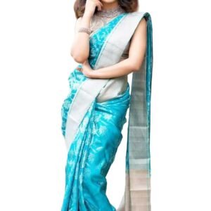 Yashika Women's Banarasi Kanjivaram Cotton Silk Saree With Unstitched Blouse Material