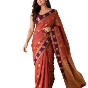 Women's Pure Silk Banarasi Zari Woven Saree with Unstitched Blouse Piece Traditional Ethnic Wear for Wedding Festival Ceremony and Special Occasions