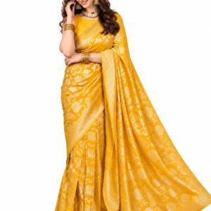 Womens Premium Kanjivaram Banarasi Soft Silk Saree with Exquisite All-Over Floral Zari Weaving and Rich Heavy Border | Traditional Designer Festive Wedding with Blouse Material