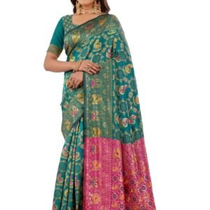 neeah Women's Bananrasi Silk Saree with Blouse Piece for Party, Festival and Wedding