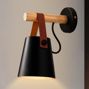 Smartway® Black Leather LED Wall Lamp | Modern Decorative Wall Light for Living Room, Bedroom, Bedside & Kids Room | Wooden Arm Designer Wall Mount Light | Premium Home Décor | 1-Year Warranty