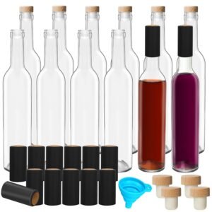DHSBTLS 12 Pack 500 ml/16 oz Clear Glass Bottles With Wooden Cork Lids & Seal Shrink Capsules Caps,Home Brewing Wine & Juicing Bottles For Bordeaux Wine,Beverage, Sparkling Wine,Kefir,Decor