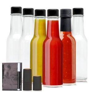 5oz Glass Bottle, Clear Woozy Bottles with Shrink Capsules 6 Pack