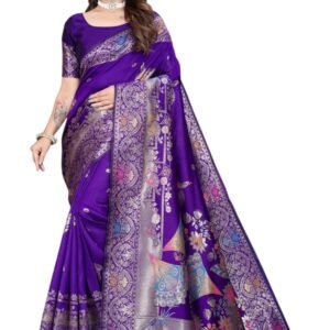 Women's Traditional Banarasi Style Art Silk Saree with Floral Bird Zari Weaving | Designer Saree for Wedding, Festive, Reception, Party & Cultural Occasions