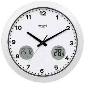 Premium Ana-Digi Wall Clock with Digital Calendar Day, Date & Temperature Display | Indian Date Format (DD-MM) | Battery Operated