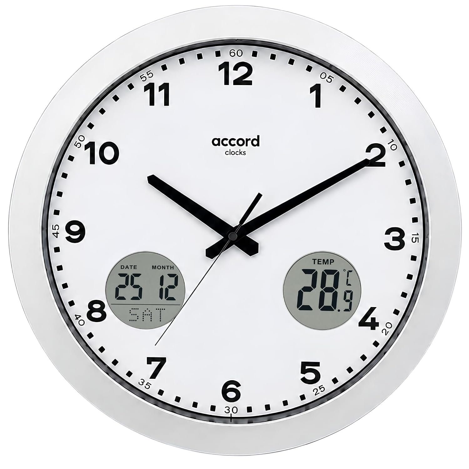 Premium Ana-Digi Wall Clock with Digital Calendar Day, Date & Temperature Display | Indian Date Format (DD-MM) | Battery Operated