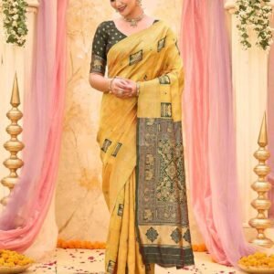 Silk Saree with Elephant Motifs and Contrast Border