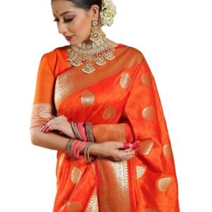 SIRIL Women's Kanjivaram Silk Saree Jacquard Banarasi Sari With Blouse Piece For Wedding