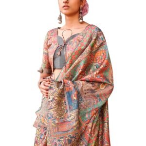 SAREE MALL Women's Silk Blend Madhubani Printed Saree With Unstitched Blouse Piece