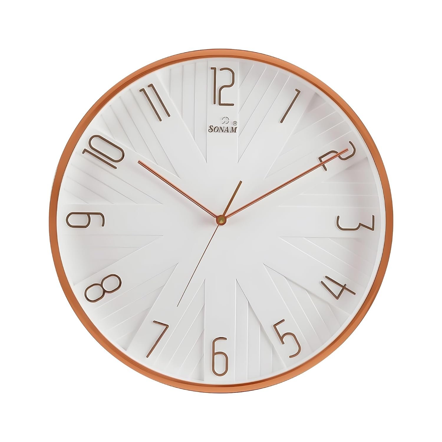 Sonam Quartz Round Wall Clock | Classy Copper Finish Frame & 3D Design | Silent Movement | Rose Gold Hands | Decorative Wall Clock for Living Room & Office | Premium Durable Build