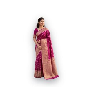 Banarasi Silk Blend Saree for Women with Elegant Woven Jacquard Design, Rich Pallu, Traditional Ethnic Wedding & Festive with Blouse Piece