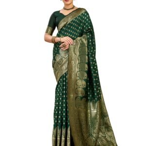 WOMENS Jacquard Banarasi Silk Solid Woven Rich Pallu Border And Floral Zari Party wedding Fashion Saree